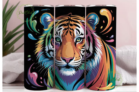 Rainbow Tiger 20oz Tumbler Wrap Sublimation PixelChick 