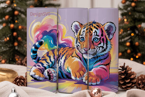 Rainbow Tiger Cub 20oz Tumbler Wrap Sublimation DesignSVG 