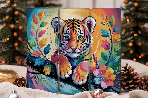 Rainbow Tiger Cub 20oz Tumbler Wrap Sublimation DesignSVG 