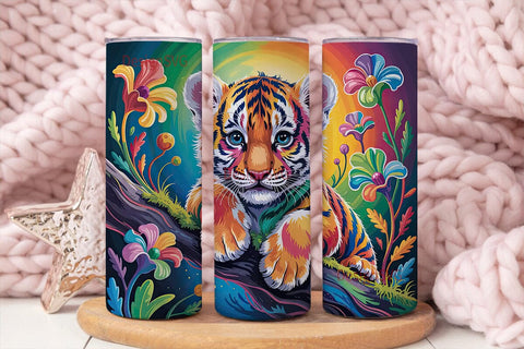 Rainbow Tiger Cub 20oz Tumbler Wrap Sublimation DesignSVG 