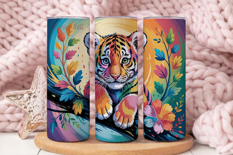 Rainbow Tiger Cub 20oz Tumbler Wrap Sublimation DesignSVG 