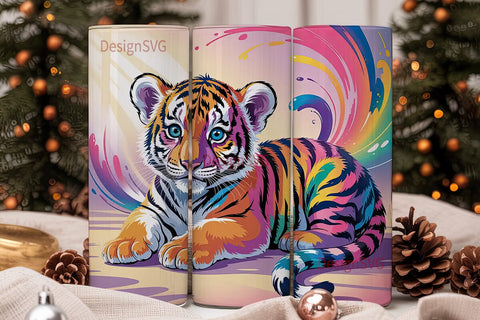 Rainbow Tiger Cub 20oz Tumbler Wrap Sublimation DesignSVG 