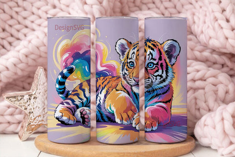 Rainbow Tiger Cub 20oz Tumbler Wrap Sublimation DesignSVG 