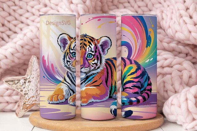 Rainbow Tiger Cub 20oz Tumbler Wrap Sublimation DesignSVG 