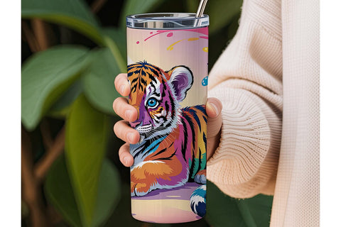 Rainbow Tiger Cub 20oz Tumbler Wrap Sublimation DesignSVG 