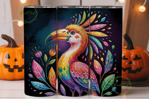 Rainbow Tropical Bird 20oz Tumbler Wrap Sublimation PixelChick 