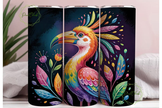Rainbow Tropical Bird 20oz Tumbler Wrap Sublimation PixelChick 