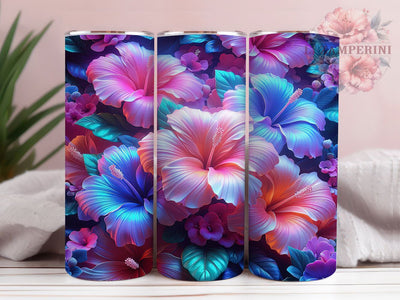 Rainbow Tropical Hibiscus Tumbler, Colorful Floral Tumbler, Tropical Hibiscus Wrap, Vibrant Flower Wrap, Rustic Floral Wrap, Sublimation Design, Trendy Gift Idea Sublimation Li Zamperini 
