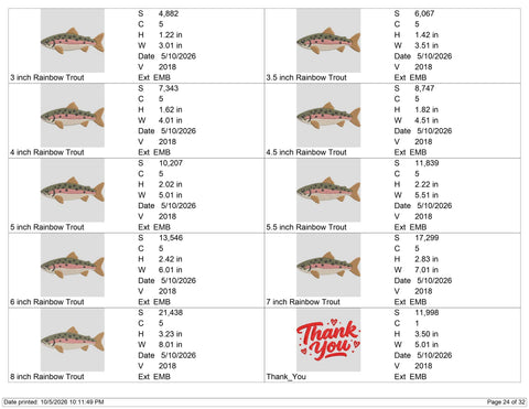 Rainbow Trout Embroidery Design – Freshwater Fish Fishing Wildlife Machine Embroidery File Embroidery/Applique DESIGNS PatternFeed8 
