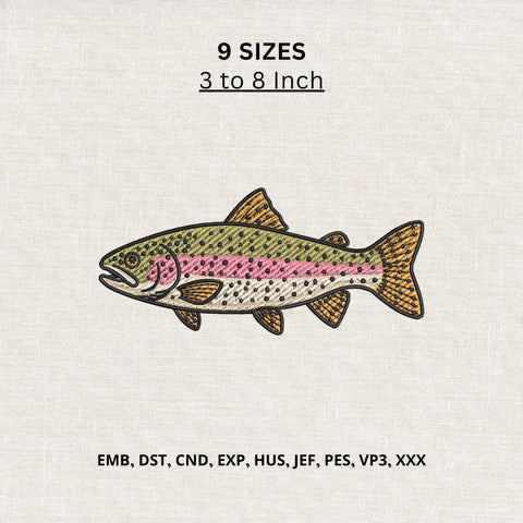 Rainbow Trout Fish Machine Embroidery Design – Fishing Outdoor Embroidery File Embroidery/Applique DESIGNS PatternFeed8 