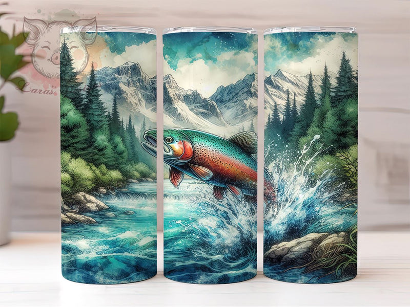 Rainbow Trout Tumbler, Fishing Gifts, Personalized Tumbler, 20oz Tumbler Wrap, PNG Sublimation, Outdoor Decor, Angler Gifts Sublimation Lara' s Designs 