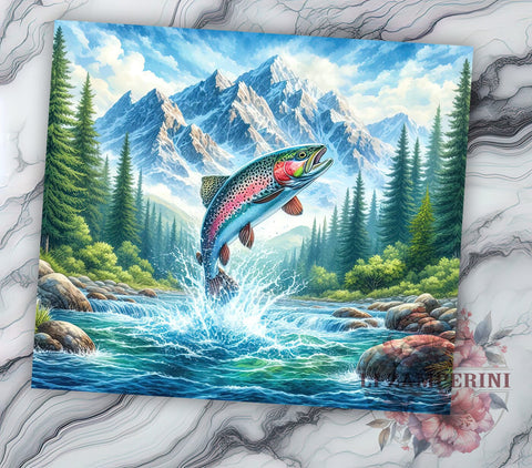 Rainbow Trout Tumbler, Fishing Tumbler Wrap, Personalized Drinkware, Mountain Fishing Design, Sublimation 20oz Tumbler, Outdoor Adventure Gift, Angler Tumbler Art Sublimation Li Zamperini 