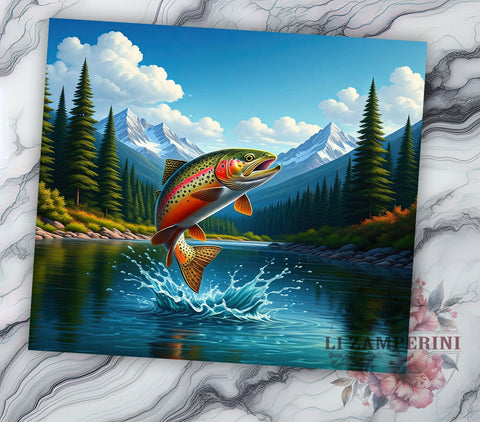 Rainbow Trout Tumbler, Fishing Tumbler Wrap, Personalized Drinkware, Mountain Fishing Design, Sublimation 20oz Tumbler, Outdoor Adventure Gift, Angler Tumbler Art Sublimation Li Zamperini 