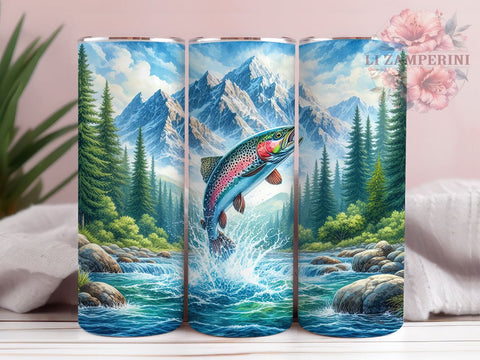 Rainbow Trout Tumbler, Fishing Tumbler Wrap, Personalized Drinkware, Mountain Fishing Design, Sublimation 20oz Tumbler, Outdoor Adventure Gift, Angler Tumbler Art Sublimation Li Zamperini 