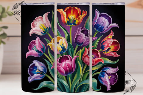 Rainbow Tulips 20oz Tumbler Wrap Sublimation sassyprint 