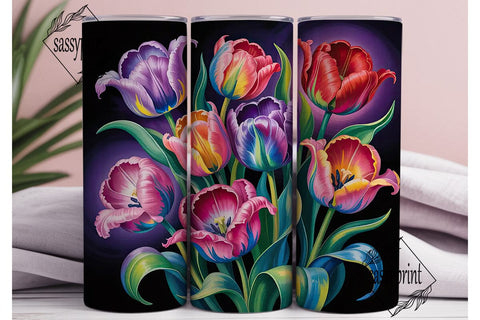 Rainbow Tulips 20oz Tumbler Wrap Sublimation sassyprint 