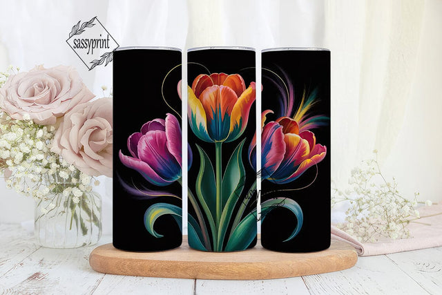 Rainbow Tulips 20oz Tumbler Wrap Sublimation sassyprint 