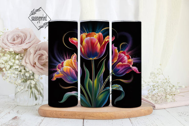 Rainbow Tulips 20oz Tumbler Wrap Sublimation sassyprint 