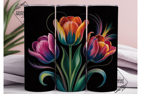 Rainbow Tulips 20oz Tumbler Wrap Sublimation sassyprint 