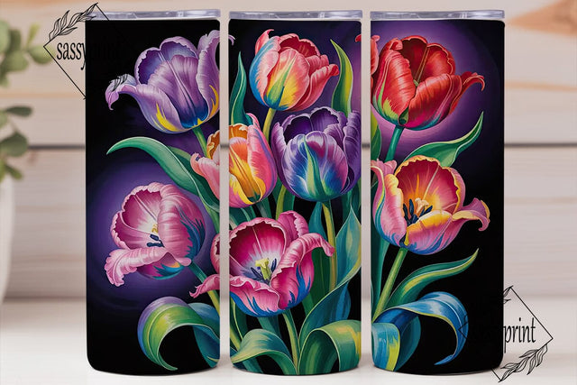 Rainbow Tulips 20oz Tumbler Wrap Sublimation sassyprint 