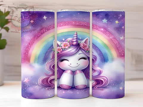 Rainbow Unicorn 20 oz Skinny Tumbler Sublimation Design, Straight & Tapered Tumbler Png, Unicorn Tumbler Png, Digital Download PNG Sublimation Lara' s Designs 