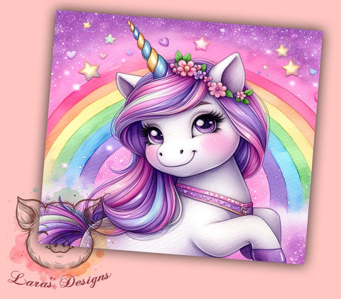 Rainbow Unicorn 20 oz Skinny Tumbler Sublimation Design, Straight & Tapered Tumbler Png, Unicorn Tumbler Png, Digital Download PNG Sublimation Lara' s Designs 