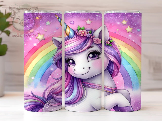 Rainbow Unicorn 20 oz Skinny Tumbler Sublimation Design, Straight & Tapered Tumbler Png, Unicorn Tumbler Png, Digital Download PNG Sublimation Lara' s Designs 
