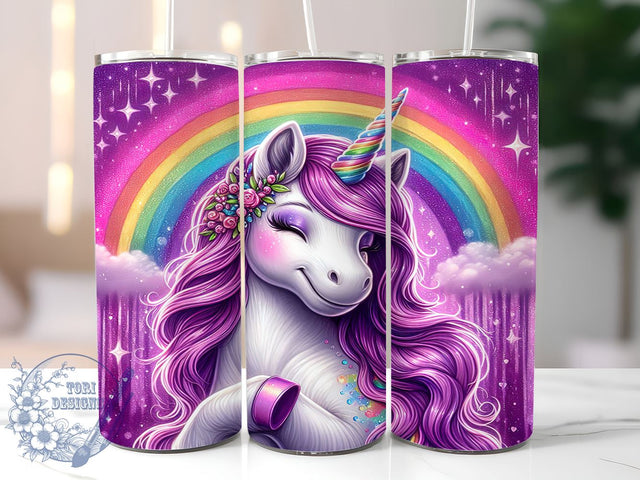Rainbow Unicorn 20oz Skinny Tumbler PNG, Unicorn Tumbler Sublimation Wrap, Straight & Tapered Tumbler Wrap, Instant Digital Download Sublimation ToriDesigns 