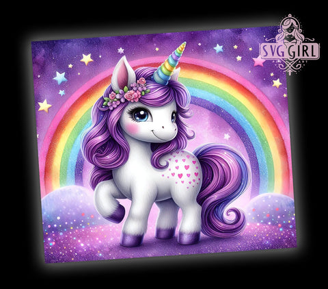 Rainbow Unicorn 20oz Tumbler Wrap Sublimation Design, Straight Tapered Tumbler Wrap, Unicorn Tumbler Png, Instant Digital Download Sublimation SvggirlplusArt 