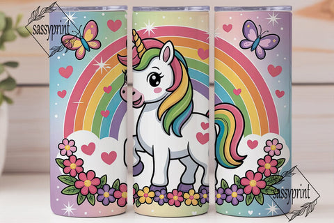 Rainbow Unicorn 20oz Tumbler Wrap Sublimation sassyprint 