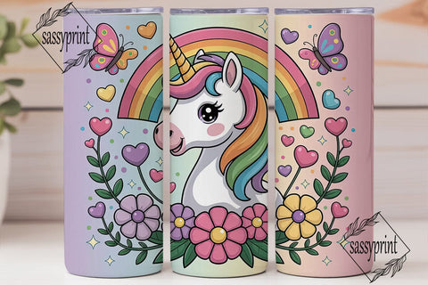 Rainbow Unicorn 20oz Tumbler Wrap Sublimation sassyprint 