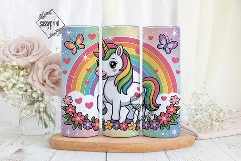 Rainbow Unicorn 20oz Tumbler Wrap Sublimation sassyprint 