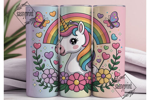 Rainbow Unicorn 20oz Tumbler Wrap Sublimation sassyprint 