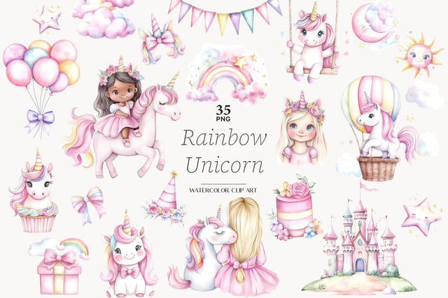 Rainbow Unicorn Clipart | Nursery Graphics For Invitation SVG GlamArtZhanna 