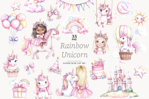 Rainbow Unicorn Clipart | Nursery Graphics For Invitation SVG GlamArtZhanna 