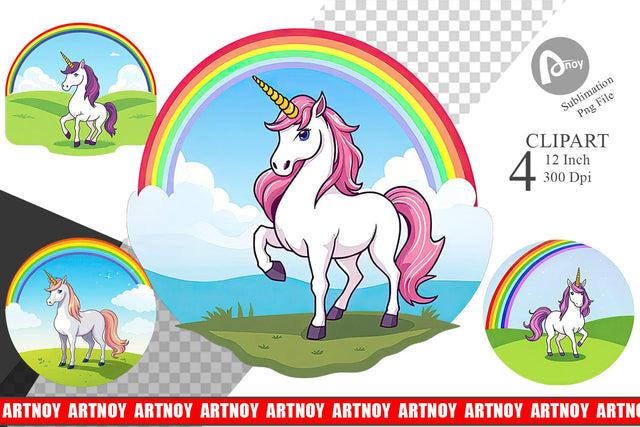 Rainbow Unicorn Clipart Sublimation artnoy 