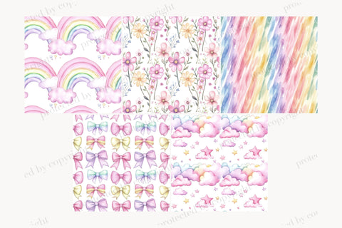 Rainbow Unicorn Digital Paper | Nursery Seamless Pattern Set Digital Pattern GlamArtZhanna 