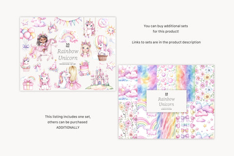 Rainbow Unicorn Digital Paper | Nursery Seamless Pattern Set Digital Pattern GlamArtZhanna 