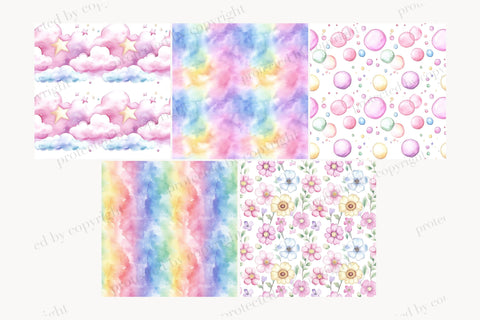 Rainbow Unicorn Digital Paper | Nursery Seamless Pattern Set Digital Pattern GlamArtZhanna 