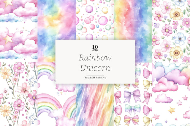 Rainbow Unicorn Digital Paper | Nursery Seamless Pattern Set Digital Pattern GlamArtZhanna 
