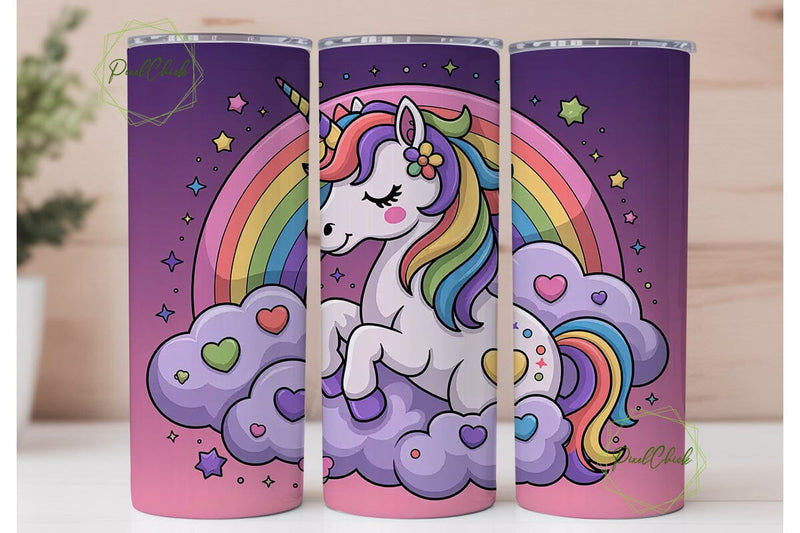 Rainbow Unicorn Dream 20oz Tumbler Wrap Sublimation PixelChick 