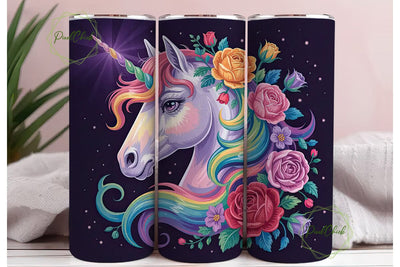 Rainbow Unicorn Floral 20oz Tumbler Wrap Sublimation PixelChick 