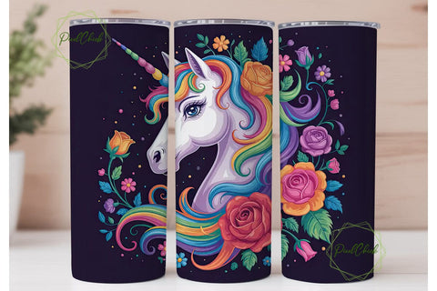 Rainbow Unicorn Floral 20oz Tumbler Wrap Sublimation PixelChick 