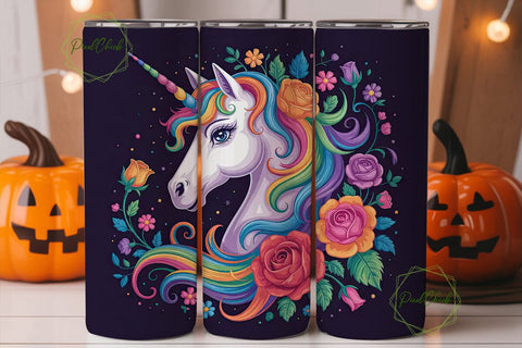 Rainbow Unicorn Floral 20oz Tumbler Wrap Sublimation PixelChick 