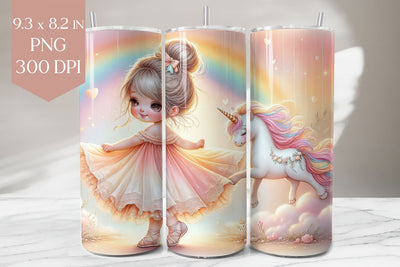 Rainbow Unicorn & Girl Tumbler Wrap PNG 20oz Sublimation BijouBay 