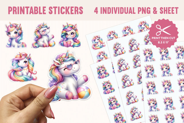 Rainbow Unicorn Print Then Cut Stickers PNG Set Sublimation BijouBay 