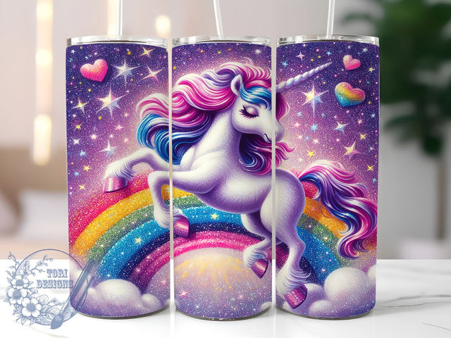Rainbow Unicorn Tumbler, Glitter Sublimation, Colorful Drinkware, Cute Unicorn Design, Fantasy Gift, Personalized Tumbler, Kids Party Decor, Magical Glitter Tumbler Sublimation ToriDesigns 