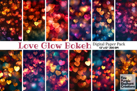 Rainbow Valentine Heart Bokeh Texture Paper Digital Pattern Fine Purple Elephant Creations 