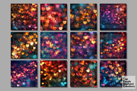 Rainbow Valentine Heart Bokeh Texture Paper Digital Pattern Fine Purple Elephant Creations 