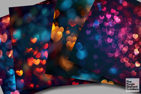 Rainbow Valentine Heart Bokeh Texture Paper Digital Pattern Fine Purple Elephant Creations 